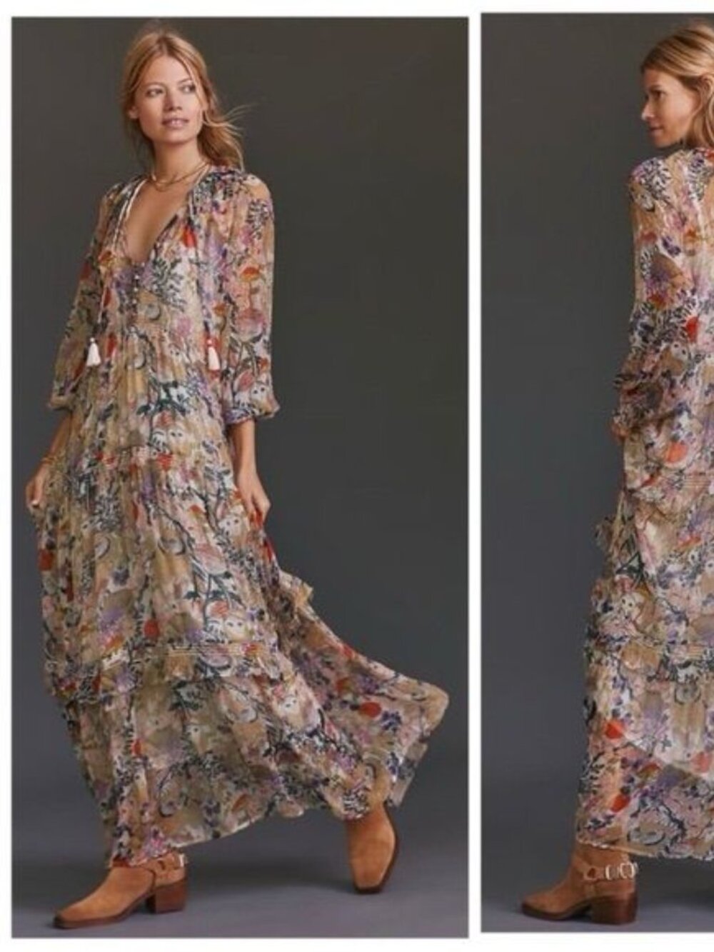 Anthropologie Marais Printed Chiffon Maxi Dress, Floral Print, Size 1X
